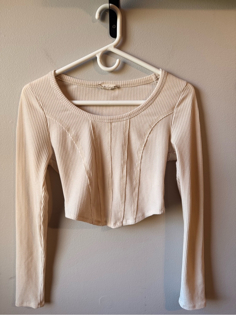 Altar’d State Cream Ribbed Long Sleeve Crop Top | Small